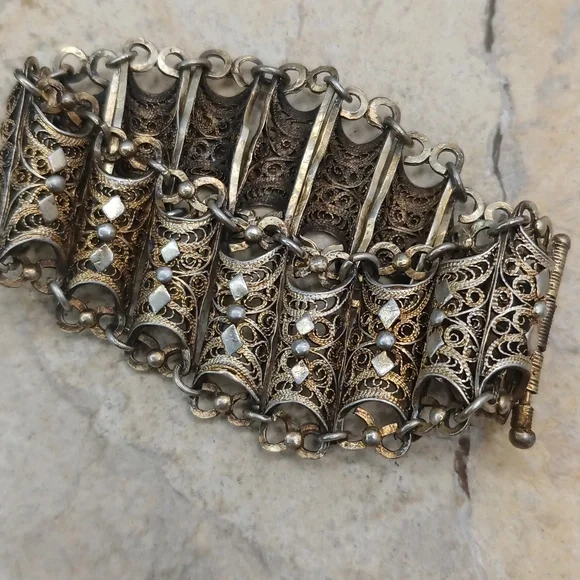 Vintage sterling silver fligrie statement bracelet - Picture 6 of 6